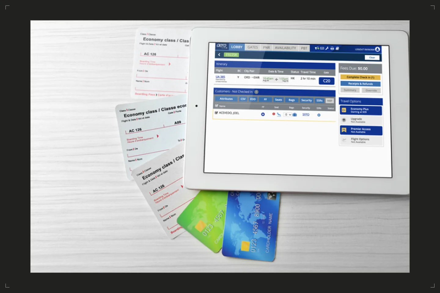 Supplied project image of the reservations training simulator on a tablet, from the original engagement.